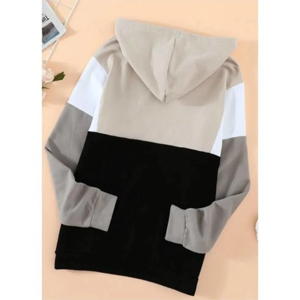 Women's Color Block Draw String 1/4 Zip Pull On Hoodie - Picture 5 of 5